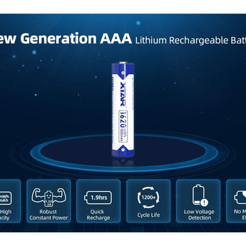 XTAR AAA 1000mAh / 1620mWh 1.5V Rechargeable Protected Lithium-Ion Lithium Nickel Manganese Cobalt Oxide (LiNiCoMnO2) Button Top Battery - Bulk