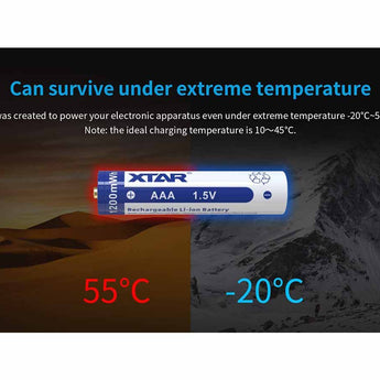 XTAR AAA 750mAh / 1200mWh 1.5V Rechargeable Protected Lithium-Ion Lithium Nickel Manganese Cobalt Oxide (LiNiCoMnO2) Button Top Battery - Bulk