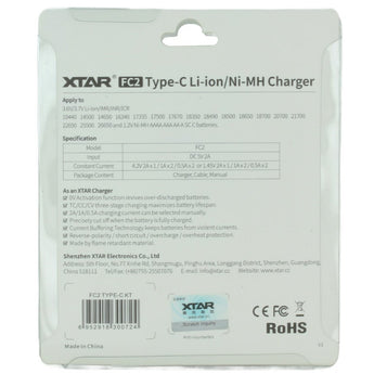 XTAR FC2 2-Channel Smart Charger for Li-ion, Ni-Cd, and NiMH Batteries - Includes Micro-USB Cable