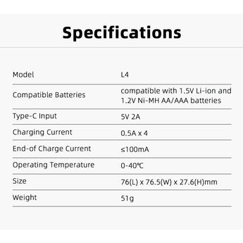 XTAR L4 4-Bay Smart Charger for NiMH and Li-ion AA and AAAs