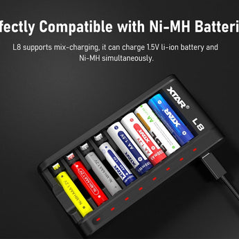 XTAR L8 8-Bay Smart Charger for NiMH and Li-ion AA and AAAs