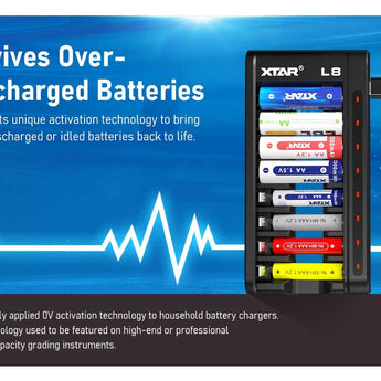 XTAR L8 8-Bay Smart Charger for NiMH and Li-ion AA and AAAs
