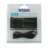 XTAR MC2 2-bay USB Portable Li-ion Battery Charger with Cable - Charges 18650, 18500, 14500, 16340, 26650