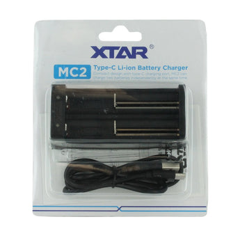 XTAR MC2 2-bay USB Portable Li-ion Battery Charger with Cable - Charges 18650, 18500, 14500, 16340, 26650