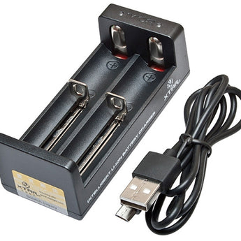 XTAR MC2 2-bay USB Portable Li-ion Battery Charger with Cable - Charges 18650, 18500, 14500, 16340, 26650