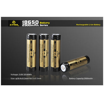 Xtar Panasonic NCR 18650 2900mAh 3.6V Protected High-Drain 10A Lithium Ion (Li-ion) Button Top Battery - Boxed