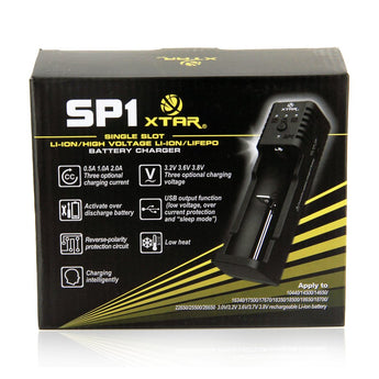 XTAR SP1 1-bay Li-ion/Li-Po Battery Charger with USB Output - Charges 14500, 14650, 16340, 17500, 17670, 18350, 18500, 18650, 18700, 22650, 25500, 26650