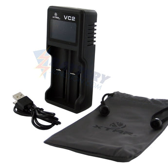 XTAR VC2 2-Bay Smart Battery Charger - LCD Digital Display - Charges 10440, 14500, 14650, 16340, 17500, 17670, 18350, 18500, 18650, 18700, 22650, 25500, 3.6/3.7V Li-ion Batteries
