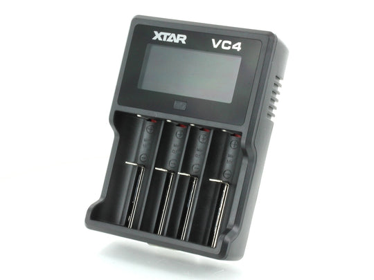 XTAR VC4 4-Channel LCD Intelligent Charger - works with Li-ion, Ni-MH, Ni-Cd 10440, 18650, 18500, 14500, 16340, 26650, AA, AAA, C, D Batteries - Includes USB cable