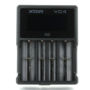 XTAR VC4 4-Channel LCD Intelligent Charger - works with Li-ion, Ni-MH, Ni-Cd 10440, 18650, 18500, 14500, 16340, 26650, AA, AAA, C, D Batteries - Includes USB cable