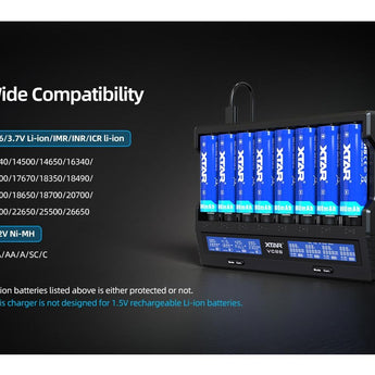 XTAR VC8S 8-Channel Smart Charger with LCD Screen for Li-ion NiMH and NiCd