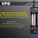 XTAR VP2 2-bay Li-ion/Li-Po Battery Charger - Charges 10440, 14500, 14650, 16340, 17500, 17670, 18350, 18500, 18650, 18700, 22650, 25500, and 26650