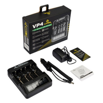 XTAR VP4 4-Bay Smart Battery Charger with LCD Digital Display - Charges 10440, 16340, 14500, 14650, 17670, 18350, 18500, 18650, 18700 or 2x 22650, 25500, and 26650 3.6/3.7V Li-ion Batteries
