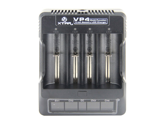 XTAR VP4 4-Bay Smart Battery Charger with LCD Digital Display - Charges 10440, 16340, 14500, 14650, 17670, 18350, 18500, 18650, 18700 or 2x 22650, 25500, and 26650 3.6/3.7V Li-ion Batteries