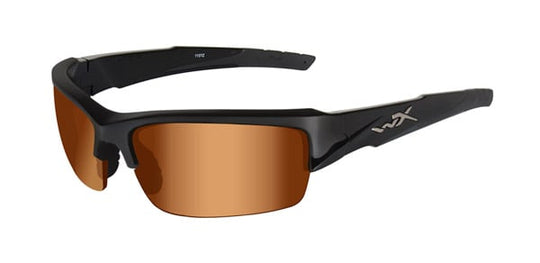 Wiley X WX Valor Changeable Sunglasses Rx Ready with High Velocity Protection - Gloss Black Frame with Bronze Flash (Crimson Brown) Lenses (CHVAL02)