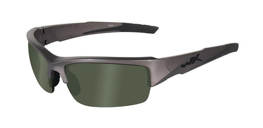 Wiley X WX Valor Changeable Sunglasses Rx Ready with High Velocity Protection - Metallic Silver Frame with Polarized Smoke Green Lenses (CHVAL04)