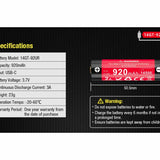 Klarus 14GT-92UR 14500 920mAh 3.7V Protected Lithium Ion (Li-Ion) High-Drain 3A Button Top Battery with USB-C Charging Port