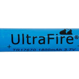 UltraFire UF 17670 1800mAh 3.7V Unprotected Lithium Ion (Li-ion) Button Top Battery - Bulk