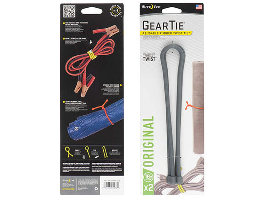 Nite Ize Gear Tie Reusable Rubber Twist Tie 18 in. - 2 pack - Charcoal