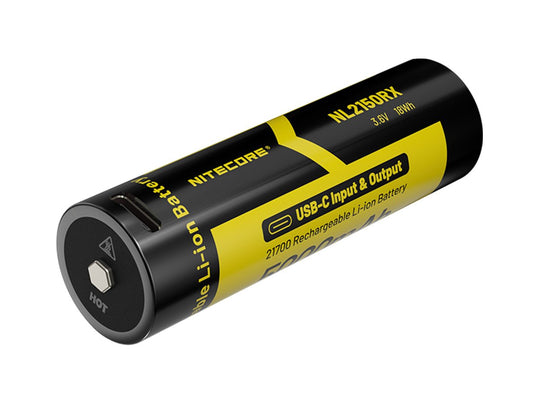 Nitecore NL2150RX 21700 5000mAh 3.6V Protected Lithium Ion (Li-ion) Button Top Battery with Built In USB-C Charging Port