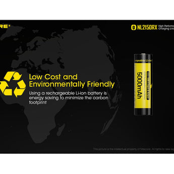 Nitecore NL2150RX 21700 5000mAh 3.6V Protected Lithium Ion (Li-ion) Button Top Battery with Built In USB-C Charging Port