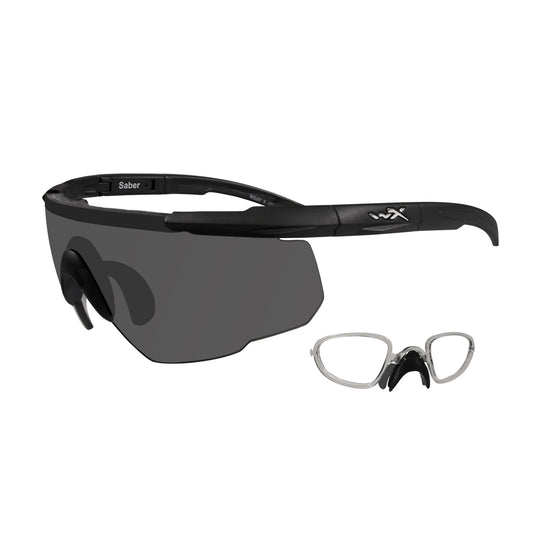 Wiley X Saber Advanced Changeable Sunglasses with High Velocity Protection - Matte Black Frame with Smoke Grey Lenses with Rx Insert (302RX)