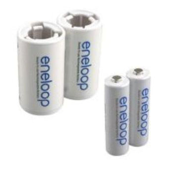Panasonic Eneloop K-KJS2MCA-2BA AA 2000mAh 1.2V Low Self Discharge Nickel Metal Hydride (NiMH) Button Top Batteries with C Cell Spacers - 2 Pack Retail Card