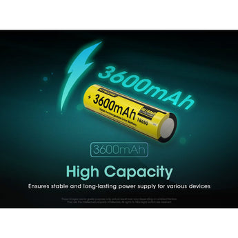 Nitecore NL1836R 18650 3600mAh 3.6V Protected Lithium Ion (Li-ion) Button Top Battery with Built In USB-C Charging Port