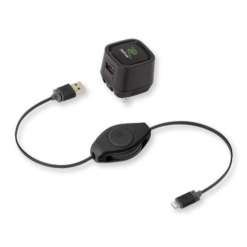 ReTrak Retractable 2.4 Amp Lightning Wall Charger for iPod/iPhone - Black