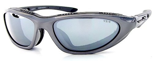 Wiley X Blink Climate Control Sunglasses Rx Ready with High Velocity Protection - Aluminum Gloss Frame with Silver Flash (Smoke Grey) Lenses (555)
