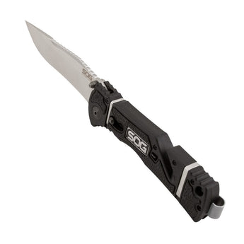 SOG Trident Elite Folding Knife - 3.7-inch Straight Edge, Clip Point - Satin Finish - Black Handle - Boxed (TF101-BX)