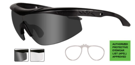Wiley X WX Talon Changeable Sunglasses Rx Ready with High Velocity Protection - Matte Black w Frame with Smoke Grey - Clear Lens Kit with Rx Insert (CHTAL1RX)