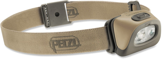 Petzl Ultra Compact TACTIKKA + LED Headlamp - White and Red LEDs - 140 Lumens - Includes 3 x AAA/LR03s - Desert