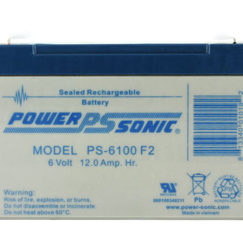 Power-Sonic AGM General Purpose PS-6100 12Ah 6V Rechargeable Sealed Lead Acid (SLA) Battery - F1 or F2 Terminal