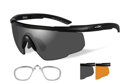 Wiley X Saber Advanced Changeable Sunglasses with High Velocity Protection - Matte Black Frame with Smoke Grey - Light Rust Lens Kit with Rx Insert (306RX)