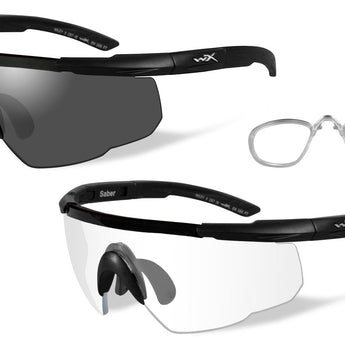 Wiley X Saber Advanced Changeable Sunglasses with High Velocity Protection - 2 Matte Black Frames Frame with Smoke Grey - Clear Lens Kit with Rx Insert (307RX)