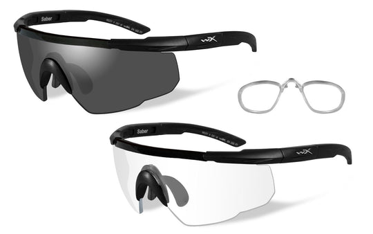 Wiley X Saber Advanced Changeable Sunglasses with High Velocity Protection - 2 Matte Black Frames Frame with Smoke Grey - Clear Lens Kit with Rx Insert (307RX)