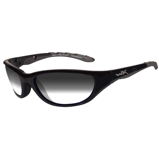 Wiley X AirRage Climate Control Sunglasses Rx Ready with High Velocity Protection - Gloss Black Frame with LA Light Adjusting Smoke Grey Lenses (696)