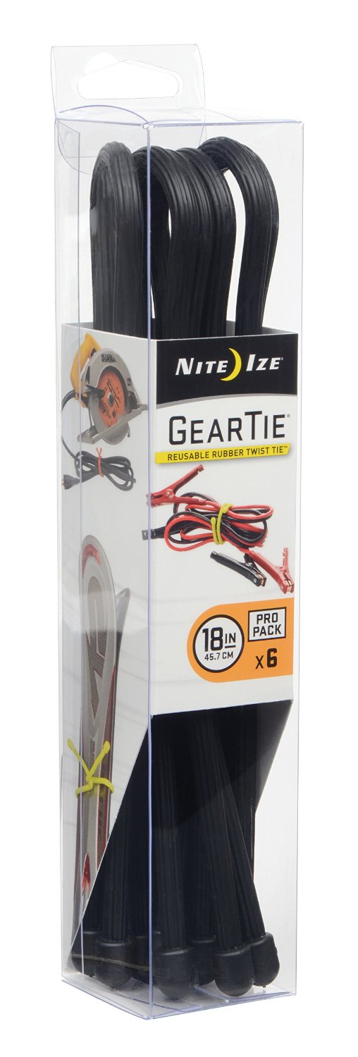 Nite Ize Gear Tie ProPack Reusable Rubber Twist Tie - 18-Inch - 6 Pack - Black (GTPP18-01-R8)