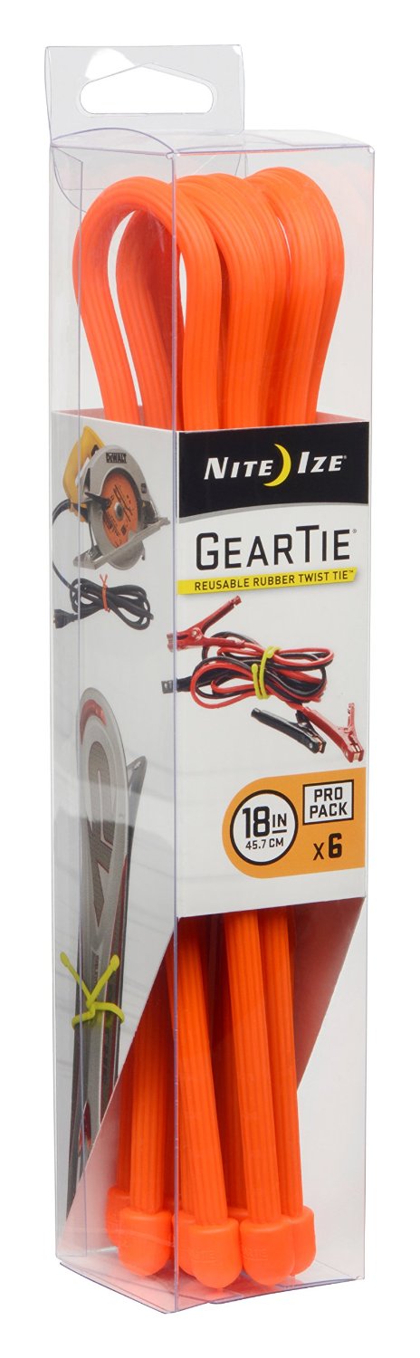 Nite Ize Gear Tie ProPack Reusable Rubber Twist Tie - 18-Inch - 6 Pack - Bright Orange (GTPP18-31-R8)