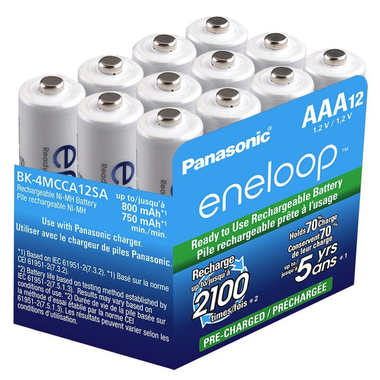 Panasonic Eneloop AAA 800mAh 1.2V Low Self Discharge Nickel Metal Hydride (NiMH) Rechargeable Batteries (BK-4MCCA12SA) - Box of 12