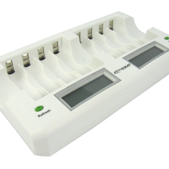 Titanium Innovations CH-8800 8-Bay Smart Fast Battery Charger with LCD Display - NiMH AA and AAAs - AC 100-240V + DC Adapters