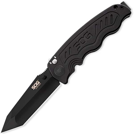 SOG Zoom Mini Folding Knife - 3.15-inch Straight Edge, Tanto - Black TiNi - Black Handle - Boxed (ZM1004-BX)