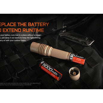 Acebeam W10 Pro USB-C Rechargeable LEP Flashlight - 750 Lumens - Includes 1 x 21700 - Black or Desert Tan