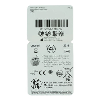 Duracell DA312-B8 (8PK) Size 312 170mAh 1.45V Zinc Air EasyTab Brown Hearing Aid Batteries (DA312B8) - 8 Piece Retail Card