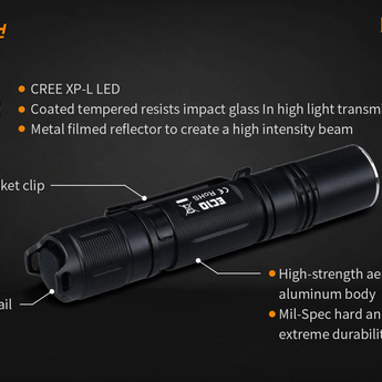 Fitorch EC10 V2.0 LED Flashlight - CREE XP-L - 1000 Lumens - Includes 1 x 14500 with Micro-USB Charging Port