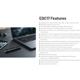 Nitecore EDC17 USB-C Rechargeable EDC Flashlight - 1500 Lumens - NiteLab UHi 25 - Uses Built-in 1500mAh Li-ion Battery Pack