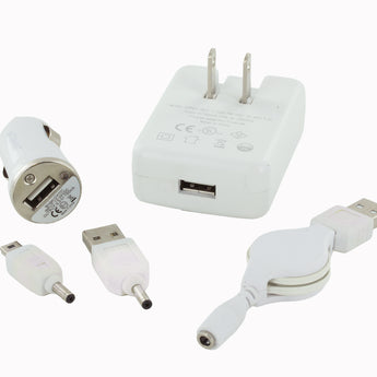 eGear Universal USB Charging Kit 100-240V 1A Output AC Wall Adapter and 12V Car Converter - Black or White