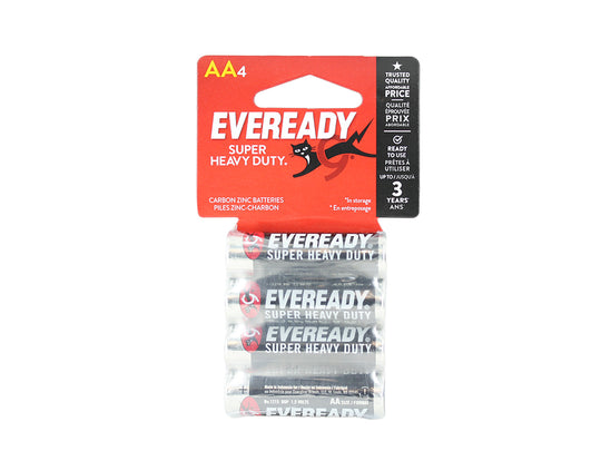 Pack of Eveready Super Heavy Duty AA batteries on a white background
