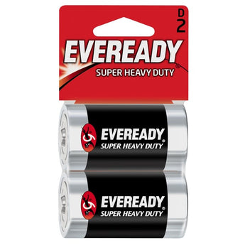Energizer Eveready Super Heavy Duty 1250-SW-2 D-cell 8000mAh 1.5V Zinc Carbon Button Top Batteries - 2 Piece Retail Card